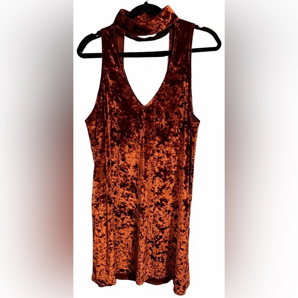 NWOT- Show Me Your MuMu- Friday Chocker Dress- Copper Crushed Velvet Mini- Large - Picture 2 of 7